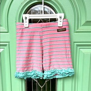 Matilda Jane Girls Size 8 Pink Shorts with Green Stripes and Ruffle